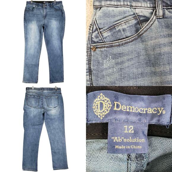 Democracy Jeans Women’s Size 12 Blue Ab Solution High Rise Straight Stretch - Picture 1 of 11
